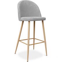 Privatefloor - Sgabello da bar Evelyne Design Scandinavo Premium - 76cm Grigio chiaro - Metallo con pittura transfer in legno, Tessuto, Legno