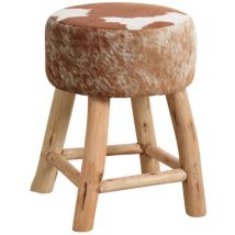Sgabello in legno e pelle di mucca
