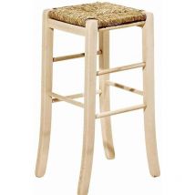 Okaffarefatto - Sgabello in legno grezzo con seduta quadrata paglia h 67 cm piedi sciabola