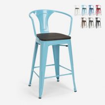 sgabello industriale h68cm schienale top legno steel wood back Colore: Azzurro