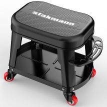 Stakmann - Sgabello Officina con Ruote Sedia Meccanico Vassoio Porta Attrezzi Utensili