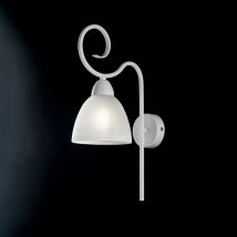 Shabby aplique de hierro blanco pantalla de cristal blanco una luz 22x h38 cm
