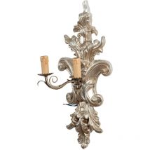 Biscottini - Shabby Wall Lamp in wood and iron finish antique silver leaf Made In Italy