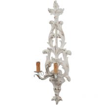 Shabby Wandleuchte aus Holz und Eisen, antikweiß, Made in Italy