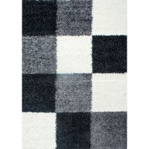 Tapis Shaggy Poils Longs Motifs Carreaux (noir / Gris / Blanc - 200x290cm)