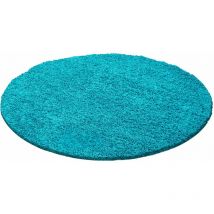 Life - Tapis Rond Shaggy Uni Poils Longs Tapis Salon Chambre (Turquoise - 120x120cm)