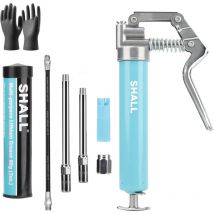 SHALL Mini pistolet à graisse, petit kit de pistolet à graisse (capacité de 3,52 oz, 3000 psi) avec 2 coupleurs à 4 mâchoires, buse pointue,