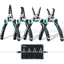 Shall Tool - shall Pince à Circlips 4 pièces - Acier Chrome-Vanadium Revêtu 180 mm, Circlips Intérieurs/Extérieurs, Droite/Coudée 90°