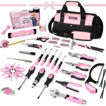 Shall Tool - shall Pink Tool Set, Multi Tool Set, 246 pièces Ensemble d'outils de base pour femmes avec pochette à outils ouverte de 14 pouces Outils