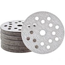 Shark Disques abrasifs auto-agrippants, 125 mm, 17 trous, p. Ponceuses excentriques, Corindon normal (Lot de 50) G100 - Miotools