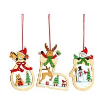 Shatchi - Christmas Tree Ornaments Wooden Aesthetic Hanging Decorations set of 3 pcs Xmas diy Holiday Home Decore – Santa, Reindeer,