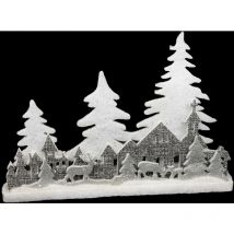 SHATCHI Christmas Village Scene Winter Wonderland Glitter Foam Snow Covered Finish Table Decoration, Grey, 41x29cm