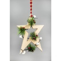 Shatchi - Wooden Hanging Decoration Star Shape Cream 18X1.2X26 cm - Cream