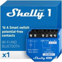 Shelly - 1 Gen3 - Interriptor Relé inteligente con contactos secos, Wi-Fi y Bluetooth, Control remoto de luz por App, Compatible con Alexa y Google
