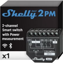 Shelly - 2PM Gen3 - Relé Interruptor de Persiana Inalámbrico, 2 Canales - 16 a, Wi-Fi y Bluetooth, Con Medidor de Potencia, Control de Aplicación iOS
