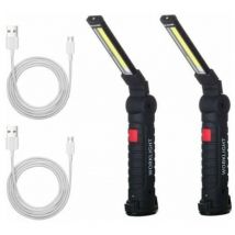 2 x Lampe De Travail Cob Baladeuse Led Rechargeable Lampe Atelier Cob Torche Lampe De Poche Lampe De Travail Baladeuse Led Avec Base Magnétique Lampe
