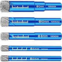 5 Piece Diamond Drill Bit Set 6/6/8/10/12mm Diamond Drill Bits for Granite Tile, Ceramic, Marble, Stone, Glass and other materials, Set of 2
