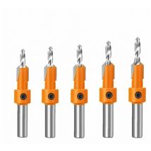 8mm Shank Countersink Drill Bit Set with Stop Collars Woodworking Countersink Bit Hole Puncher Tools 5PCS
