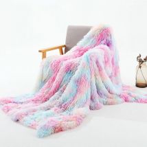 Couverture, Plaid Polaire Arc-en-Ciel Super Douce et Chaude, Plaid Fourrure Double Face en PV et Flanelle, Plaid Canape pour Canapé, Couvre lit,