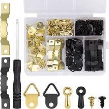 281 Pièces Crochets de Suspension pour Cadre Photo Crochets à Anneaux Triangulaires Crochets en Dents de Scie avec Vis pour Accrocher des Photos Noir