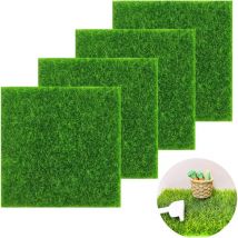 Shining House - Artificial Green Lawn Mat, Mini Simulation Lawns, Artificial Miniature Grass, Artificial Green Lawn, 4 pc Miniature Decorative Moss