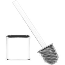 SHINING HOUSE Brosse de toilette en silicone, brosse de toilette blanche avec support à séchage rapide taille 389 98 43 mm, brosse de toilette