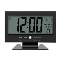 Shining House - Elektronische Uhr, LCD-Digital-Soundsensor-Wecker mit Kalender und Temperaturanzeige (schwarz)