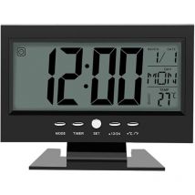 Shining House - Elektronische Uhr, Lcd-digital-soundsensor-wecker Mit Kalender Und Temperaturanzeige (schwarz)