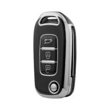 Housse de clé de voiture pour Renault Sandero Logan Clio Arkana Captur Kadjar 3 boutons argent noir - Shining House
