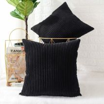 SHINING HOUSE Juego de 2 fundas de almohada de rayas negras, fundas de almohada cuadradas decorativas de pana suave, decoración del hogar para sofá,