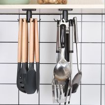 Lot de 2 Rotatif à 360° Porte Ustensiles Cuisine, Support Ustensiles Cuisine avec 6 Crochets,sans perçage Rangement Organiseur Rack,pour