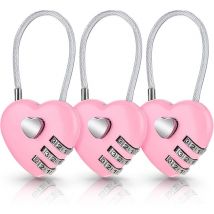 Lot de 3 cadenas à combinaison en forme de cœur rose pour valise, joli cadenas à code en forme de cœur, petit cadenas étanche pour sacs de voyage,