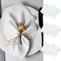 Lot de 6 Serviettes de Table Tissu, Serviette Tissu avec Franges, Lavable et Réutilisable Serviette Gaze de Coton 45cm pour Mariage, Hôtels,