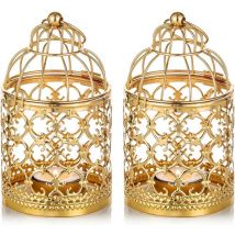 Shining House - Pieces Small Hanging Birdcage Lantern Metal Tealight Holder, Gold Lanterns for Candles Vintage Table Centerpieces Wedding Party Tea