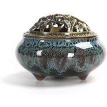 Serbia - shining house Quemador de incienso de cerámica y tapa, aromaterapia para varillas de incienso o conos de incienso, cuenco para recoger