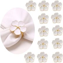 Rond de Serviette de Table, Rond de Serviette à Fleurs Blanches Lot de 12 Rond de Serviette Noel Ronds et Porte-Serviettes Rond de Serviette Mariage