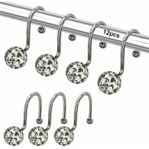 Shining House - Round Shower Curtain Hooks, Shower Curtain Rings, Rustproof Bathroom Decor Hooks, Towels, Clothes, Kitchen Utensils (12pcs, Silver)