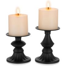 Shining House - Set mit 2 Stumpenkerzenhaltern – Mattschwarz – Vintage-Kerzenhalter für Esszimmer, Couchtisch, Wohnzimmer, Halloween, Thanksgiving,