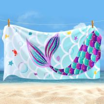 Serviette de Plage Mermaid, 70 x 150 cm Couverture de Plage en Microfibre, Serviette de Bain à séchage Rapide pour Les Enfants, Serviette de Sauna