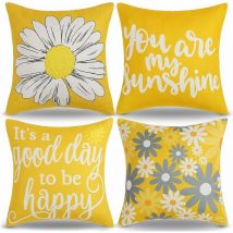 Housse de Coussin 45x45 Fleurs Eté Extérieur Coussins Tournesol Moutarde Jaune Et Gris Marguerites Housse Coussins Décoratifs Coussins Canapé Jardin