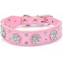 Joli Collier pour Chien avec Strass Bling Bling-Motif de Fleurs en Diamant (Rose m) -Convient aux Chiens de Petite et Moyenne Taille