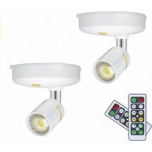 Lot de 2 mini spots sans fil à piles pour tableau d'intéri à intensité variable avec télécommande à coller n'importe où,8928mm