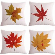 Lot de 4pcs housse de coussin, housse de coussin feuilles d'automne, décorations d'automne taies d'oreiller de canapé, décor d'automne en lin de
