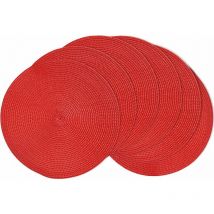 Lot de 6 Set de Table Rond,Set de Table Lavable Résistant à la Chaleur Sets de Table Plastique pour la Cuisine, Rouge