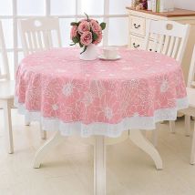 Nappe Toile cirée pvc Ronde,avec Motif Floral et Dentelle,Nappe Ronde Anti Tache Impermeable Nappe de Table Toile Cirée de Salle à Manger,pour Salle