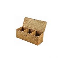 Panier de Rangement avec Couvercle Rectangulaire Coffre en Osier avec Compartiments Organisable Papier Toilette Snack Jouets