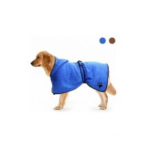 Peignoir pour Chien avec Capuchon à Cordon Ajustable, Peignoir en Microfibre Super Absorbant, séchage Rapide pour Une Fourrure sèche (Bleu, L)60CM