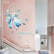 Stickers Muraux Attrape Rêves Autocollant Mural Plume Fleur Décoration Murale Salon Chambre Bébé Fille Pépinière Enfant (81×59cm)
