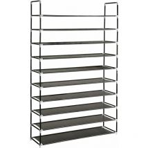 Shoe rack with 10 shelves - shoe shelf, tall shoe rack, shoe organiser - black