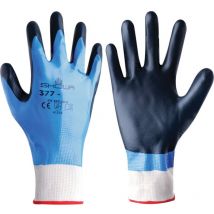 Nitrile Coated Grip Gloves, Black/Blue, Size 8 - Showa